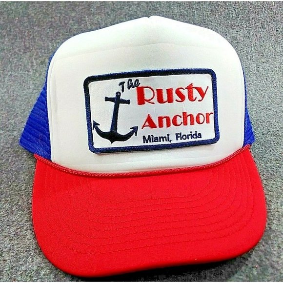 Red White And Blue Rusty Anchor  Trucker Hat - Picture 1 of 7
